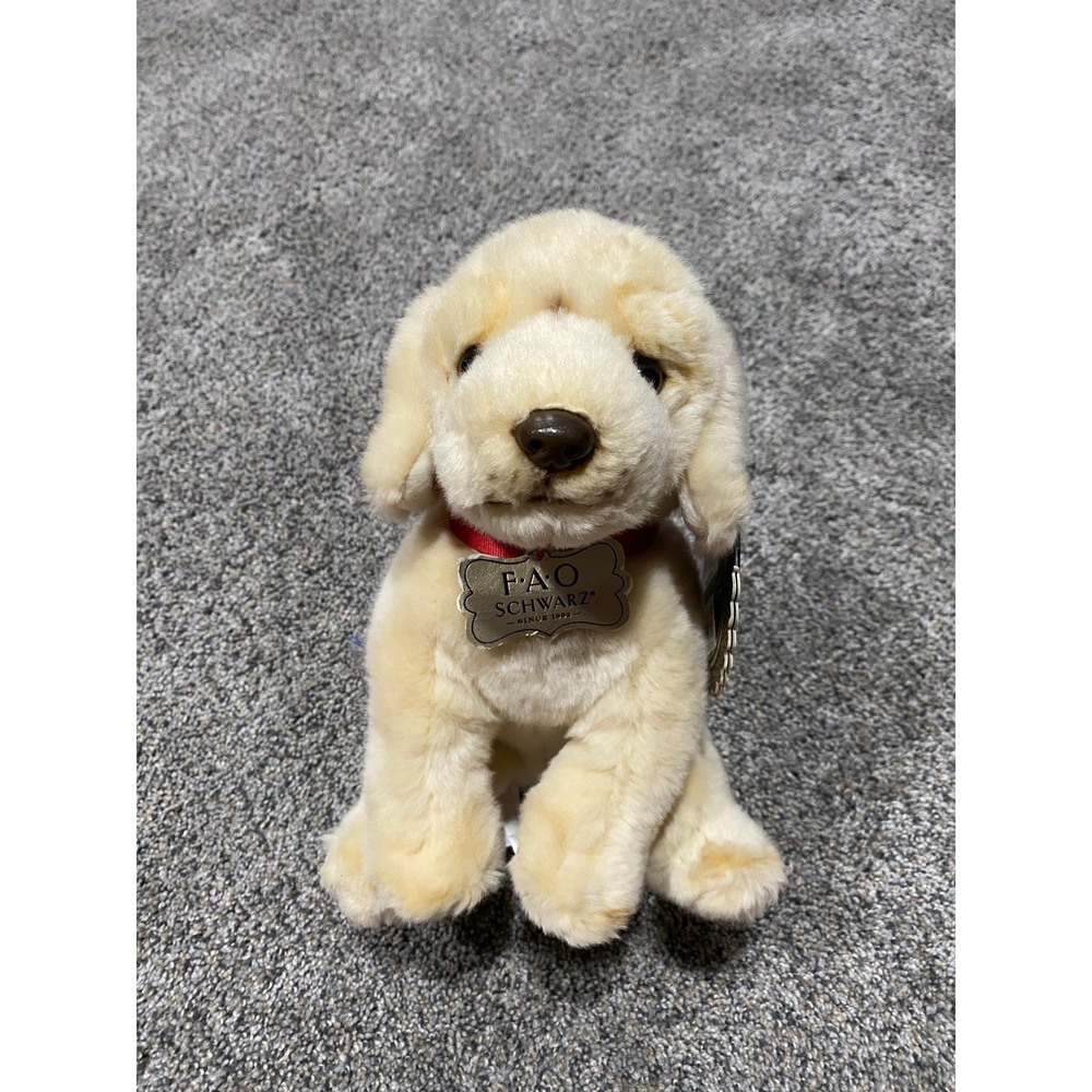 FAO Schwarz Plush Labrador Retriever Puppy Cream Dog Red Collar New 1005982